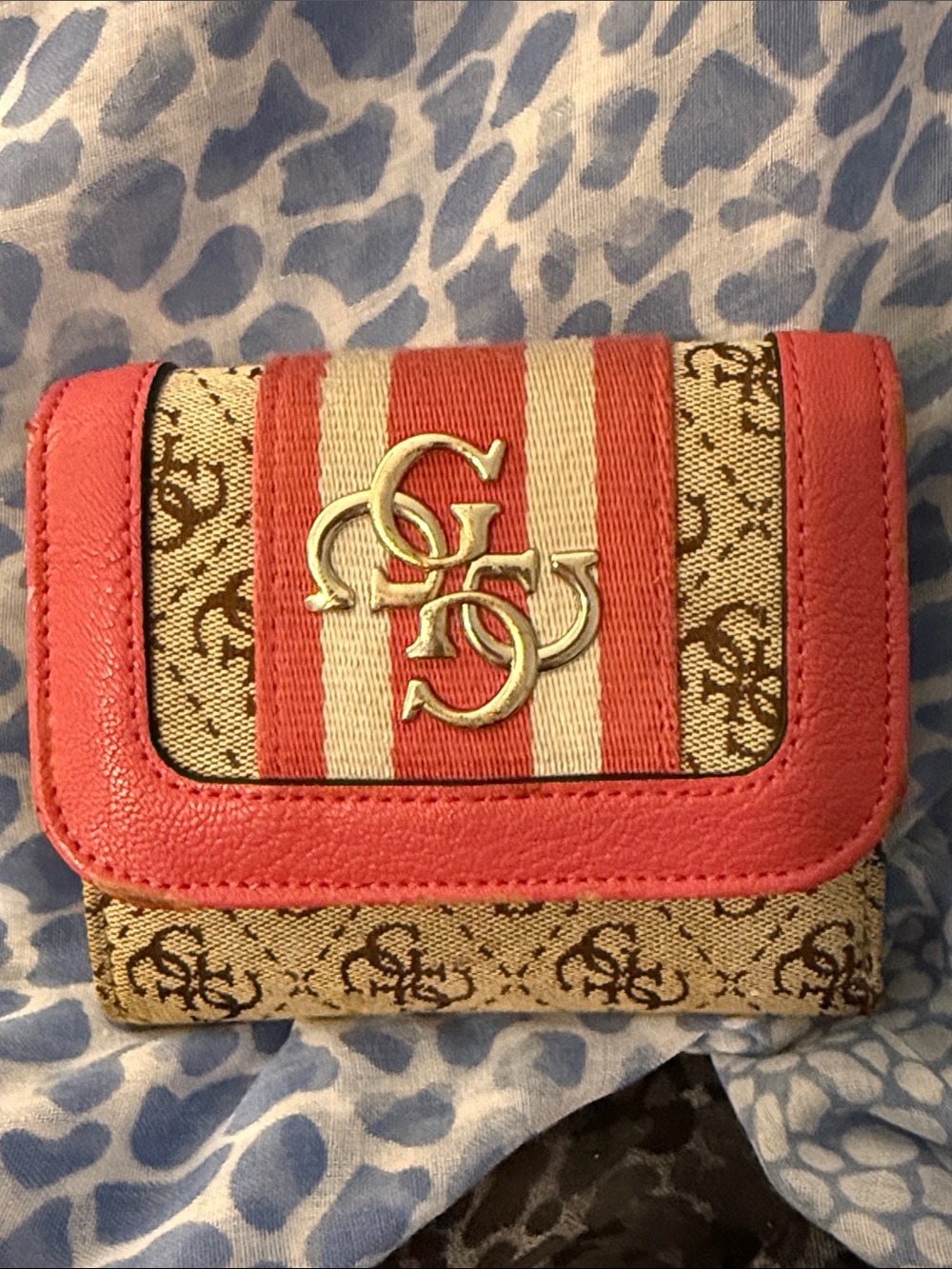 Guess Coral Stripe Logo Fold Wallet